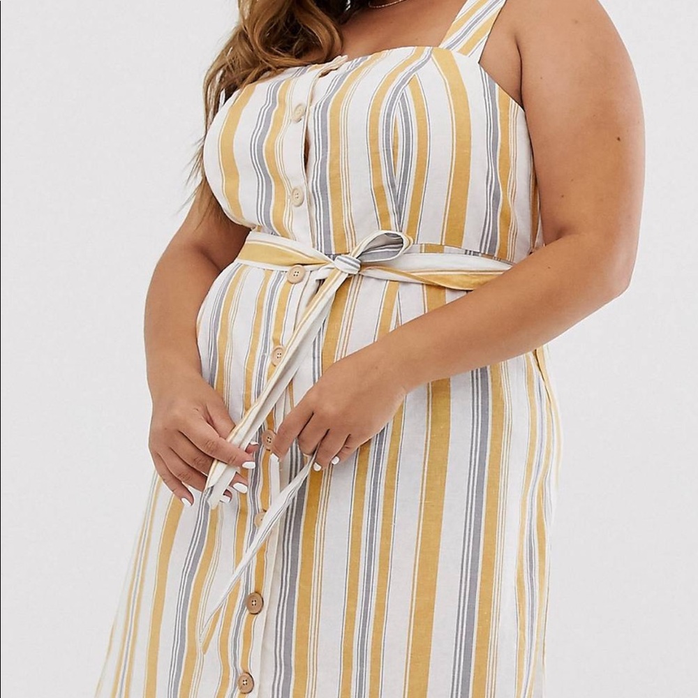 YELLOW WHITE LINEN DRESS SIZE 16